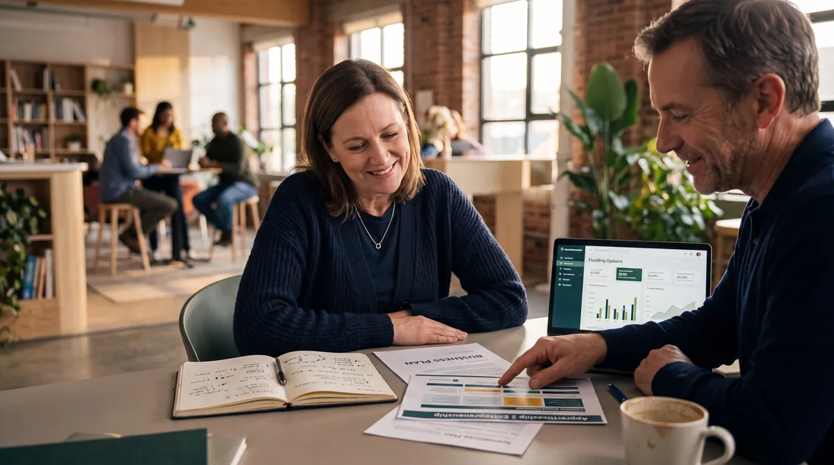 A new A2E entrepreneur standing in the business they built