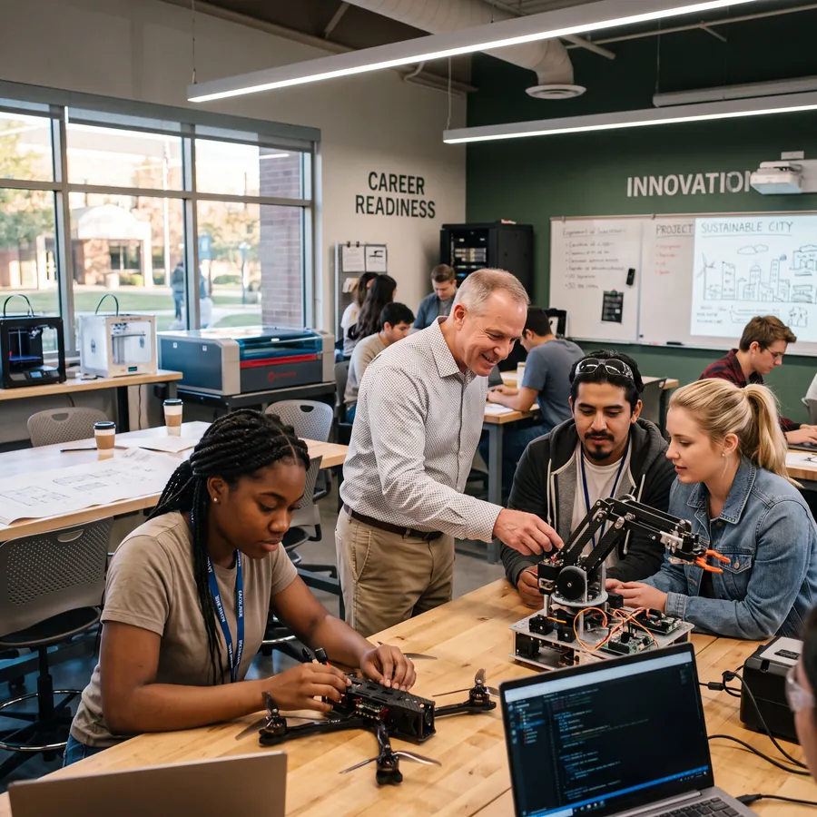 Students in a school career-readiness classroom